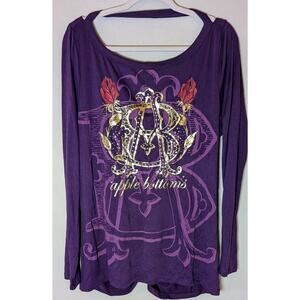 VTG Apple Bottoms Shirt Adult 2X Purple Long Sleeve Women's Deep V Back Y2K